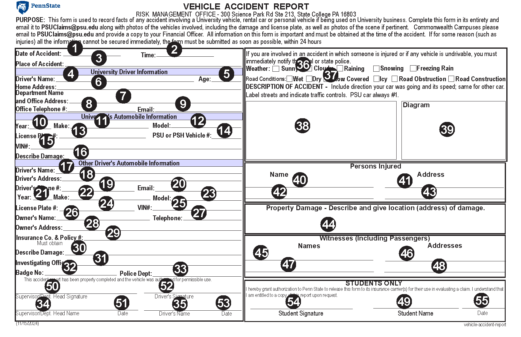 Image of Vehicle Accident Report Form